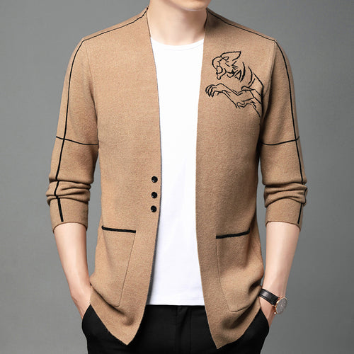 Elegant knitted jacket for men with embroidered design and practical pockets Amarae