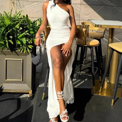 Elegant one-shoulder maxi dresses for women with side slit Amarae