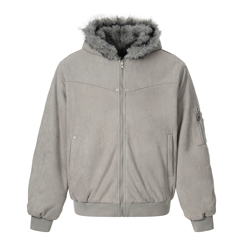 Women Padded Hooded Bomber Jacket with Faux Fur Lining, Velvet Outer Material and Zipper Amarae