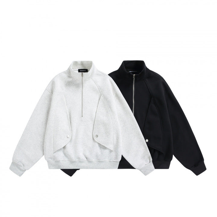 Unisex Oversize-Halfzip-Sweatshirt with Stand-up Collar and Flap Pockets Amarae