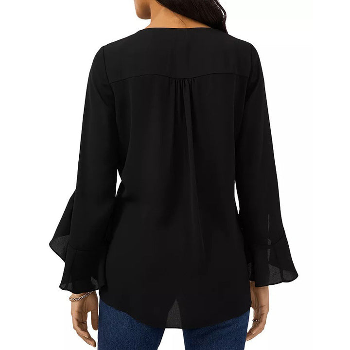 Women Elegant Blouse with Ruffle Details and Deep V-Neck Lune London