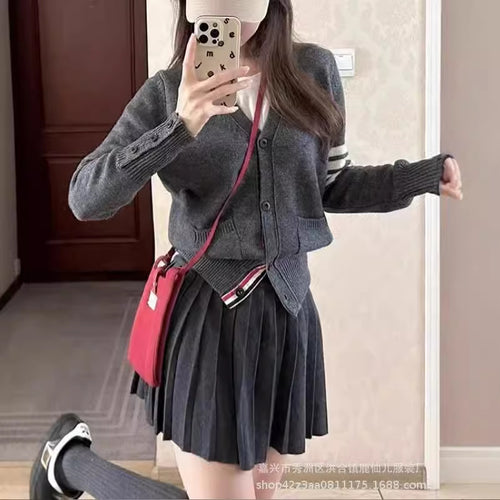 Knit jacket for women with high pockets and graphic accents Amarae