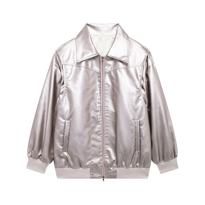Faux leather jacket for women with elastic cuffs and a high collar Lune London