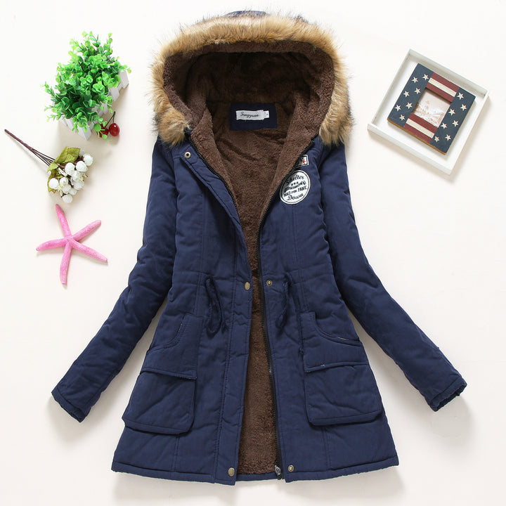 Ladies quilted parka jacket with hood and faux fur lining Lune London