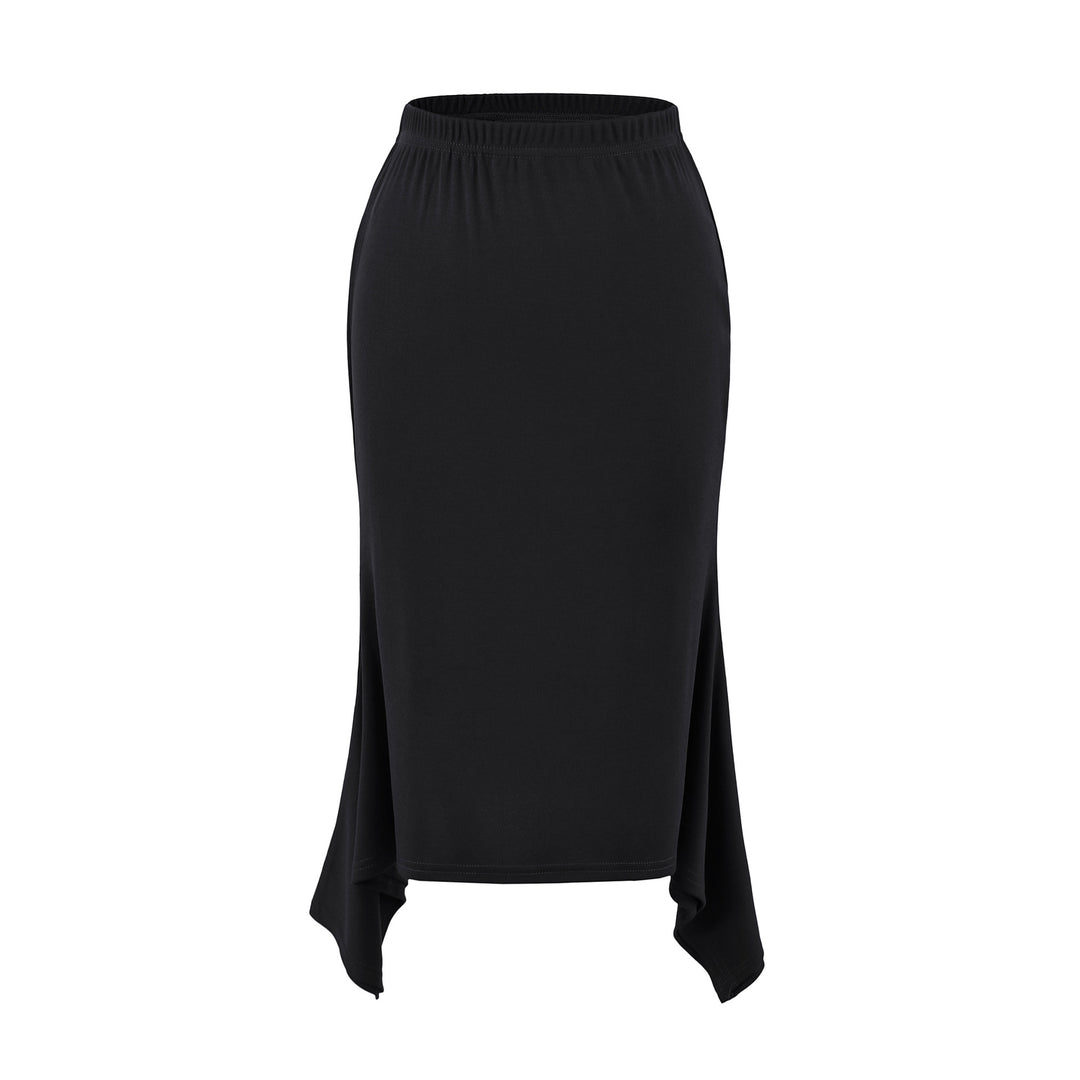 Women's Asymmetrical Jersey Midi Skirt with Elastic Waistband and Jagged Hem Amarae