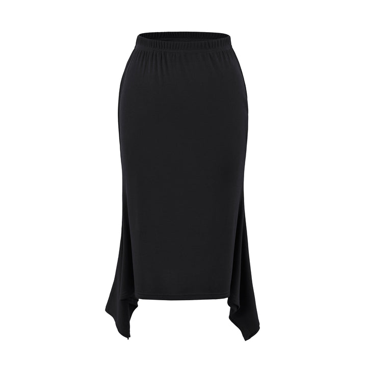 Women's Asymmetrical Jersey Midi Skirt with Elastic Waistband and Jagged Hem Amarae