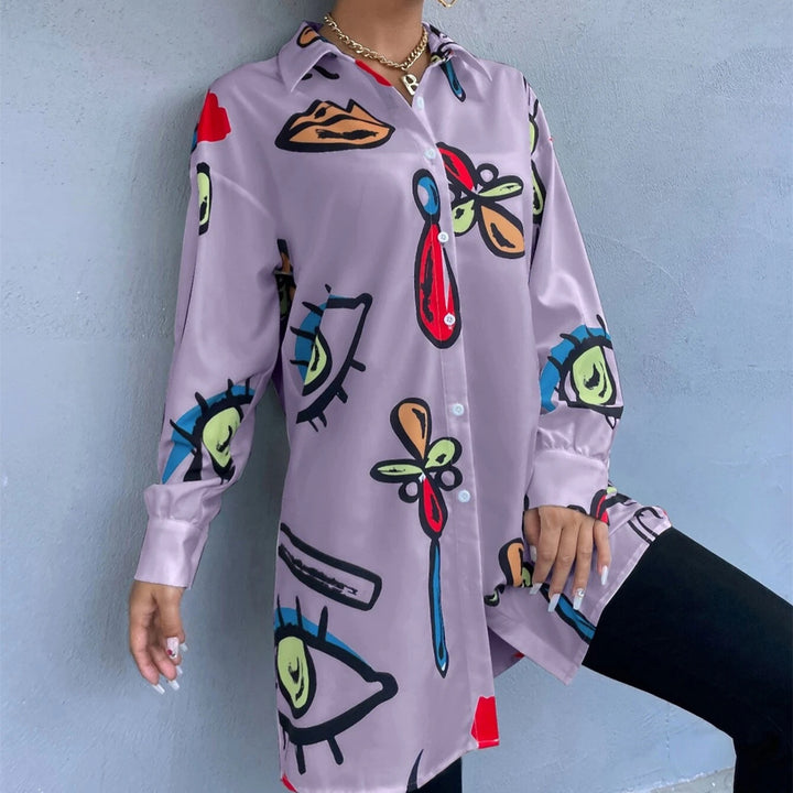 Trendy checkered blouse for women with a colorful graphic design Lune London