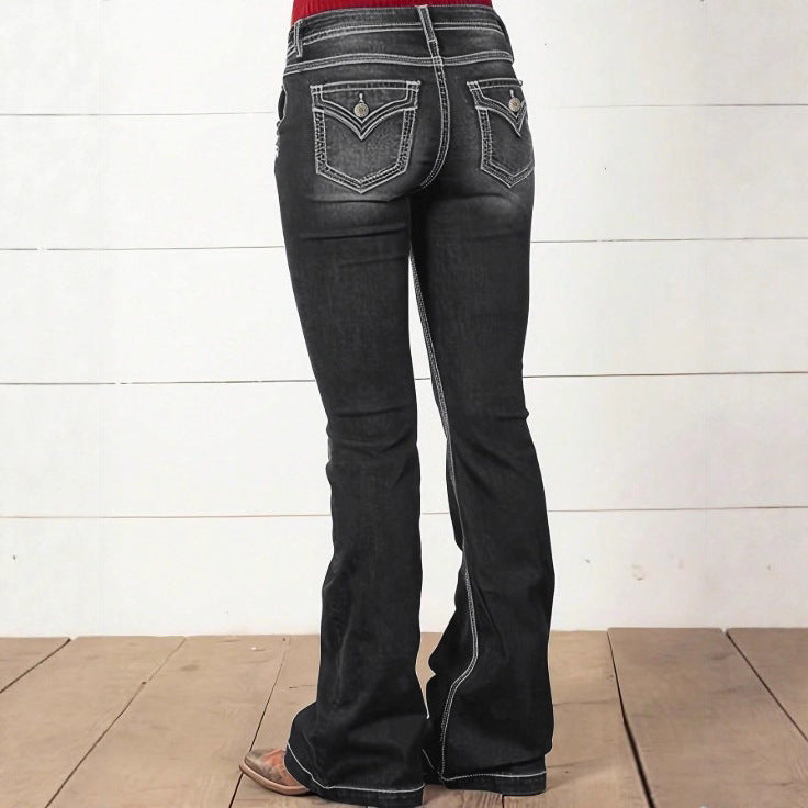 Women's high-waisted sculpting bootcut jeans with side decorative buttons Amarae