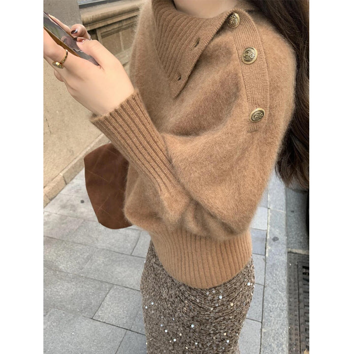 Sweater femme à la mode avec col roulé stylé et texture côtelée fine Chic & Stil