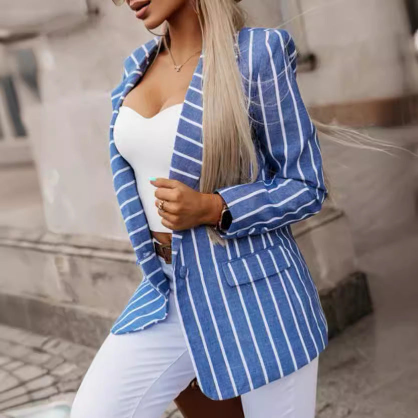 Ladies Elegant Striped Jacket with Fitted Cut and Long Sleeves Lune London