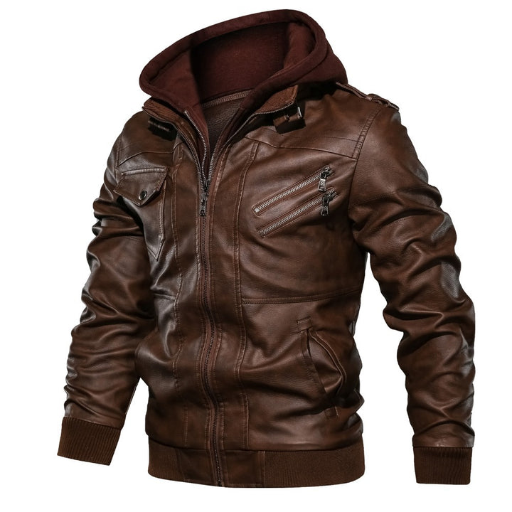 Men's leather jacket with removable hood lining and several practical pockets Lune London