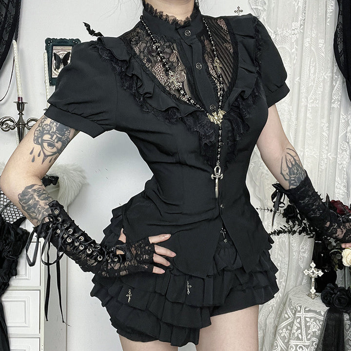Lune London Gothic Lace Ruffled Blouse for Ladies