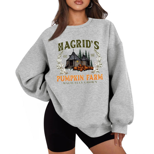 Sweat-shirt femme avec col rond confortable et motif citrouille d'automne Chic & Stil