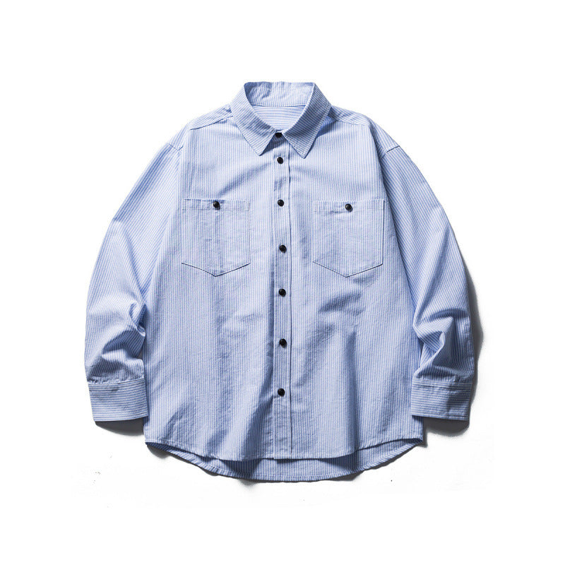 Men's Oversized Shirt in Worker Style with Pinstripes and Chest Pockets Amarae