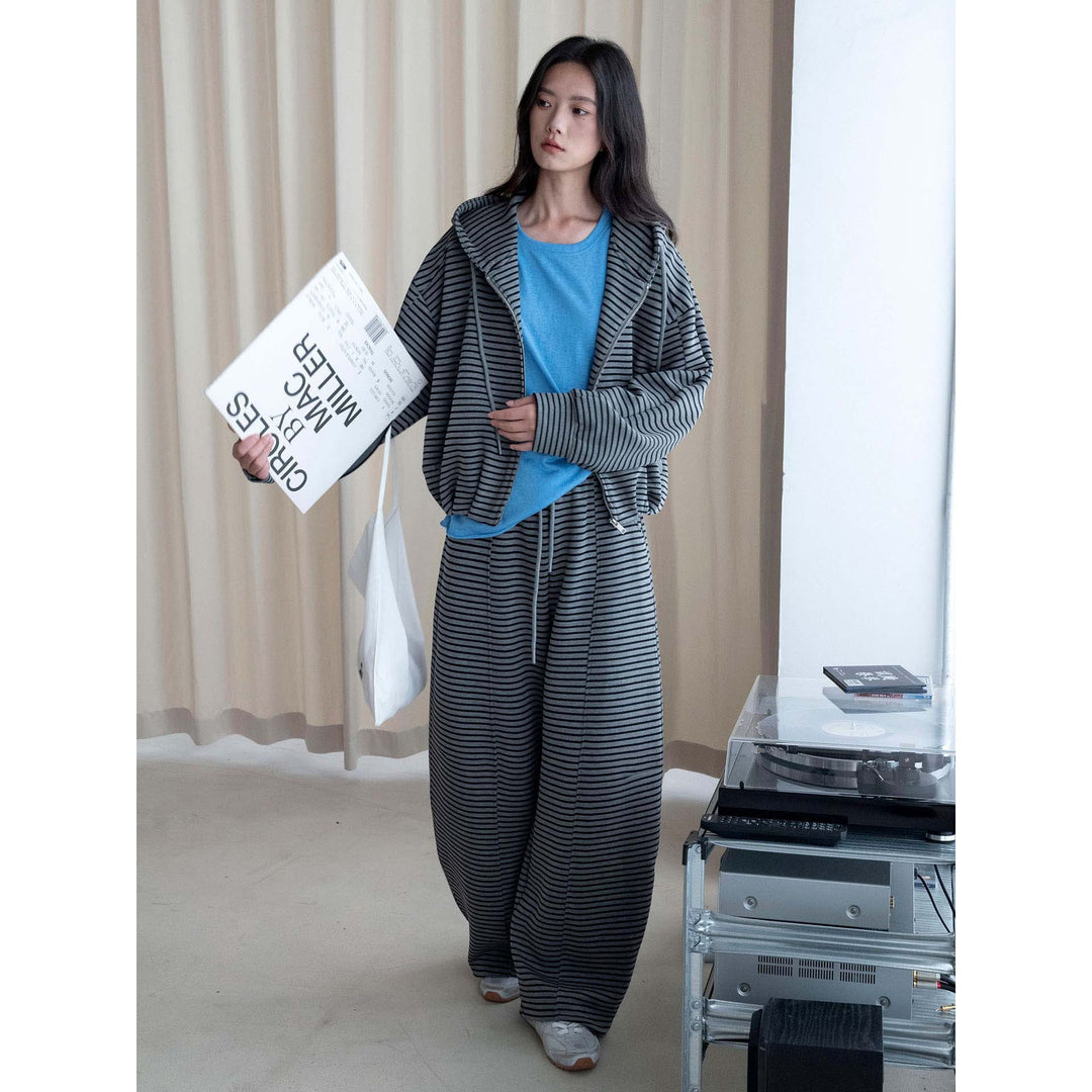 Women's Striped Wide Lounge Pants with High Waist and Drawstring Amarae