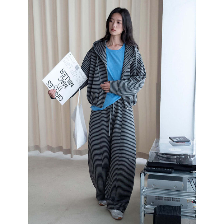 Women's Striped Wide Lounge Pants with High Waist and Drawstring Amarae