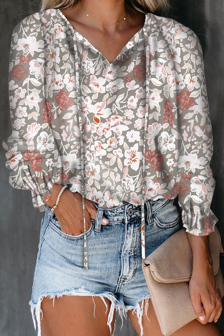 Blouse for women with ruffle details and a deep V neckline Lune London