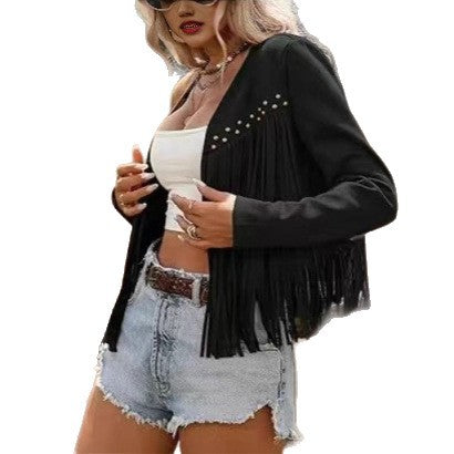 Women Fringe Jacket with Decorative Studs Lune London