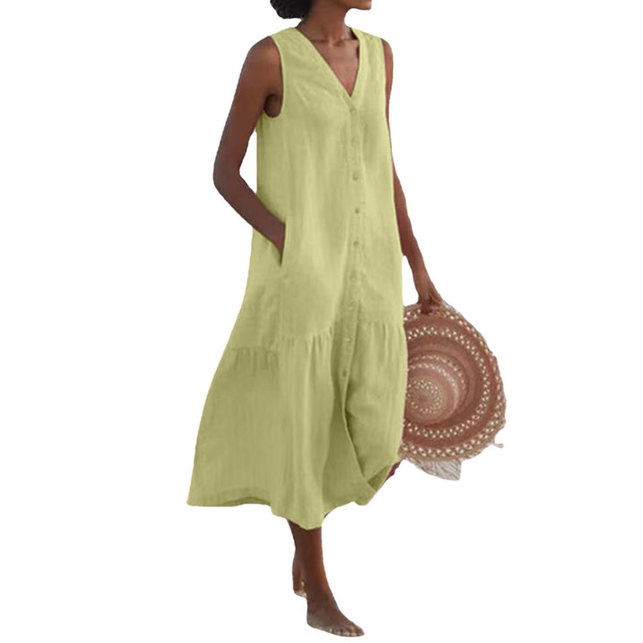 Airy maxi dress for women with button placket and practical pockets Lune London