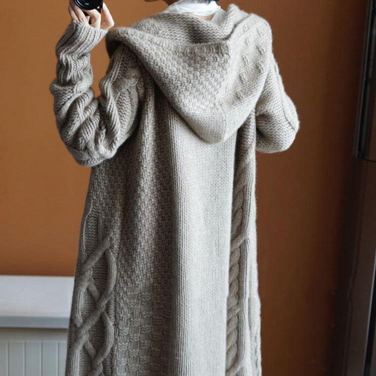Women's knitted coat with versatile hood design and comfortable fit Lune London
