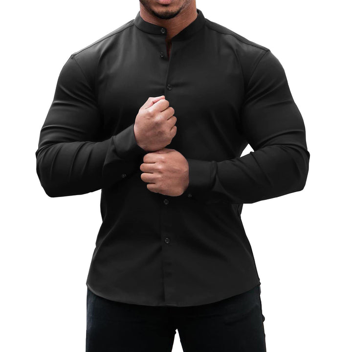 Long sleeve shirt for men with a modern button placket and a stylish stand collar Lune London