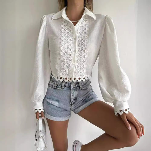 Elegant ladies' blouse with refined embroidered pattern and balloon sleeves Amarae