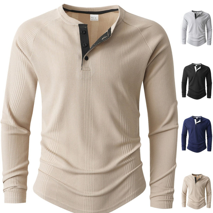 Men's Long Sleeve Textured Surface Henley Shirt Lune London