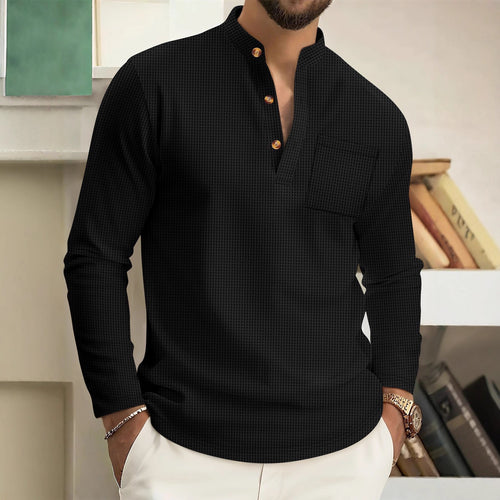 Long sleeve shirt for men with modern high collar and practical chest pocket Amarae