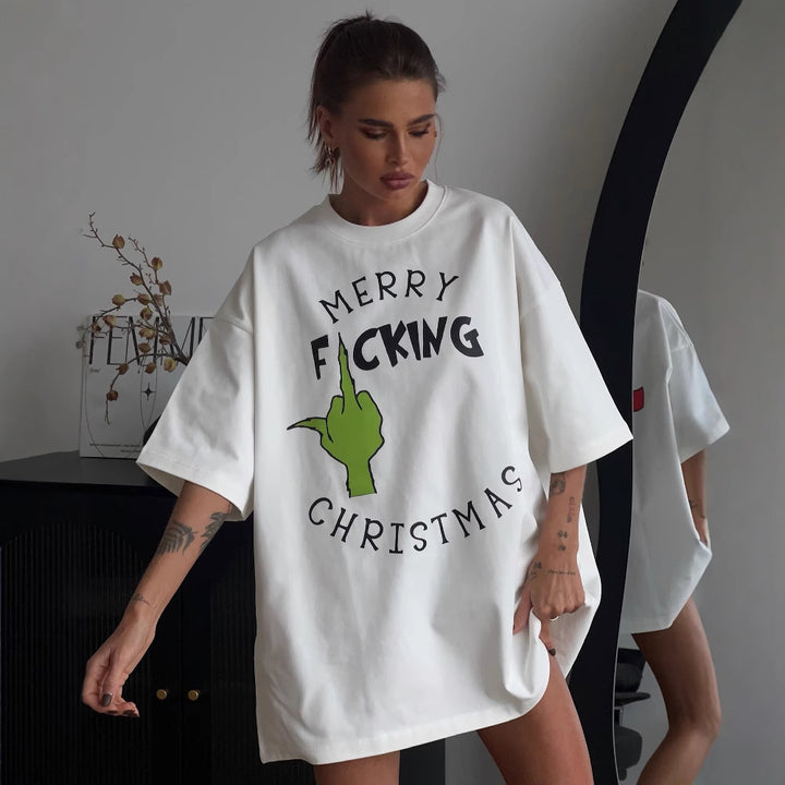Oversized t-shirt for ladies with creative Christmas design Lune London
