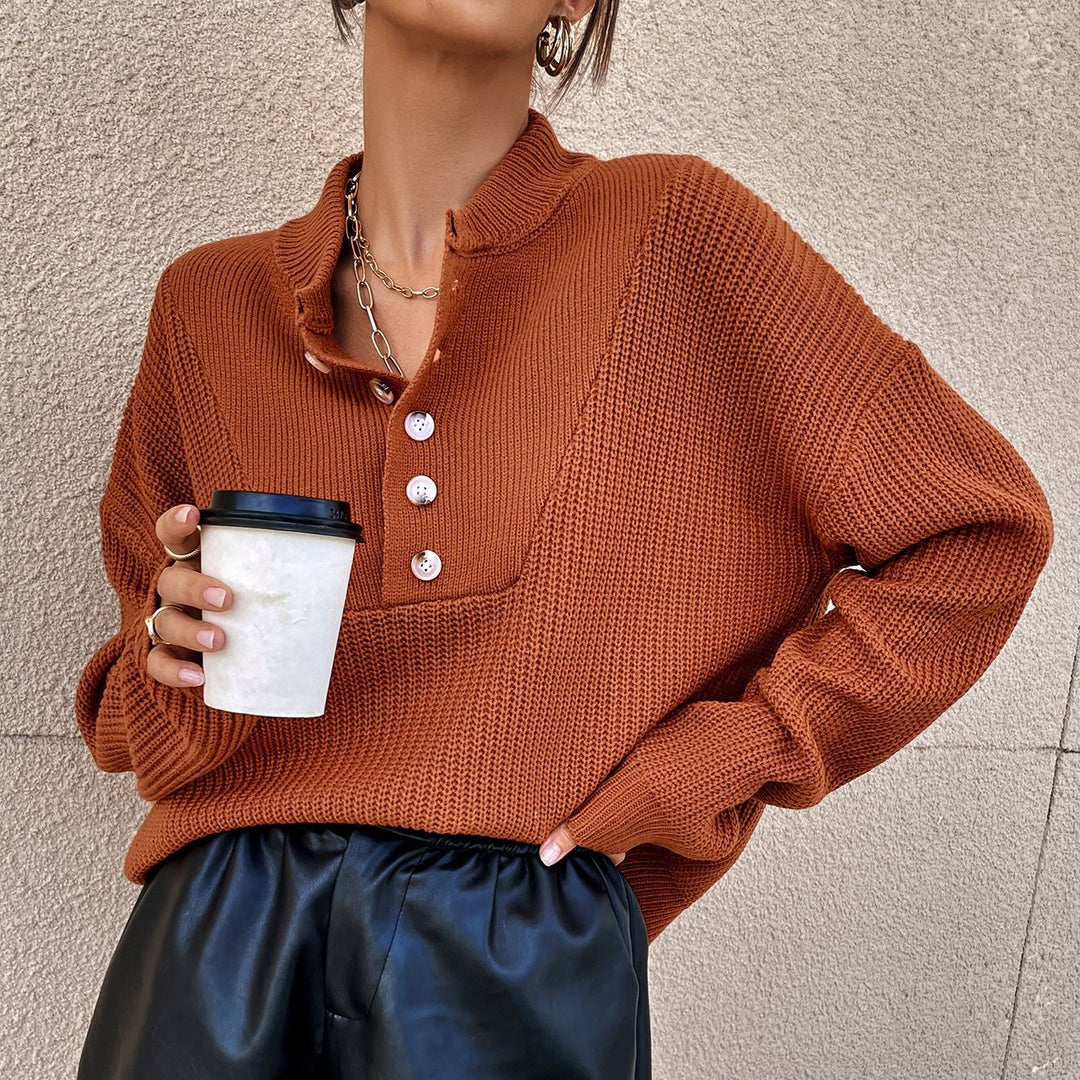 Knit sweater for women with button placket and textured design Lune London