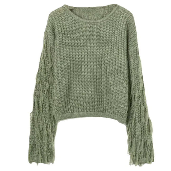 Trendy knitted sweater for women with original fringe sleeves Lune London