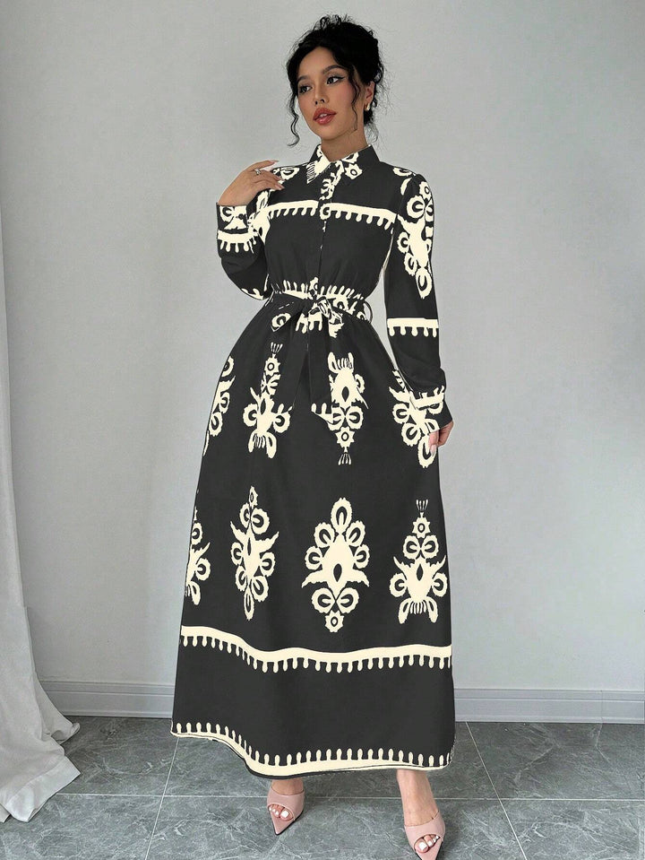 Maxi dress for women with vintage pattern Lune London