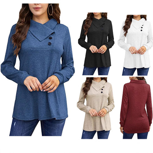 Woman Casual top with asymmetric collar and button detail Amarae