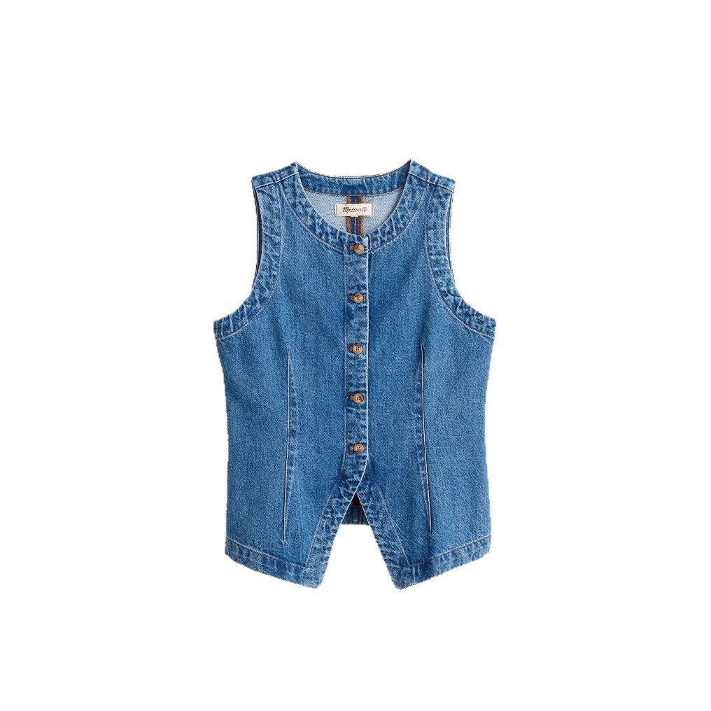 Women's jeans vest with asymmetrical cut and decorative buttons Lune London