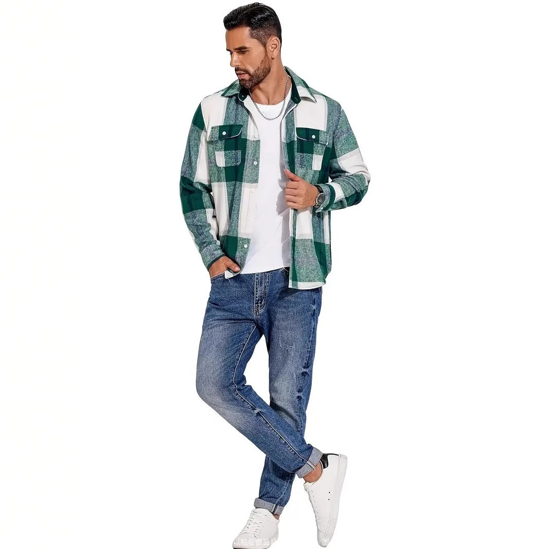 Men's flannel checkered shirt with double chest pockets Lune London