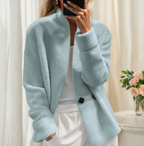 Women's cardigan with a high collar and elegant button closure Amarae