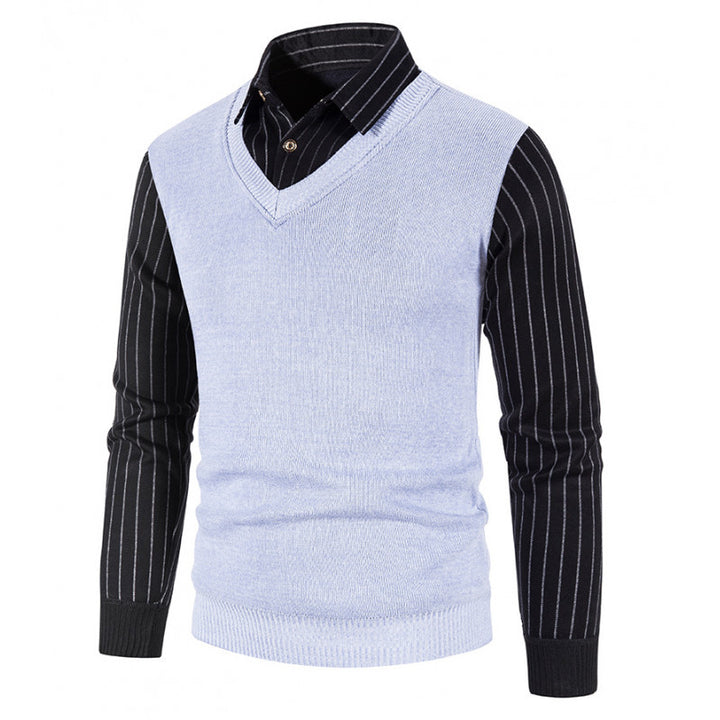 Men's knit sweater with V-neck and contrasting sleeves Lune London