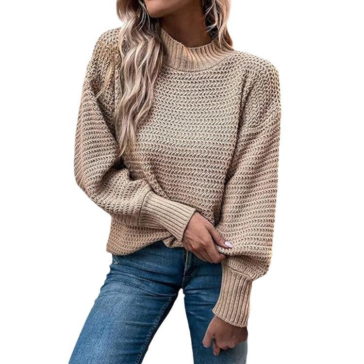 Casual knit sweater for women with high collar and voluminous sleeves Lune London