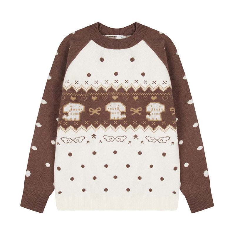 Women's knitted sweater with Norwegian pattern, raglan sleeves and round neckline Amarae