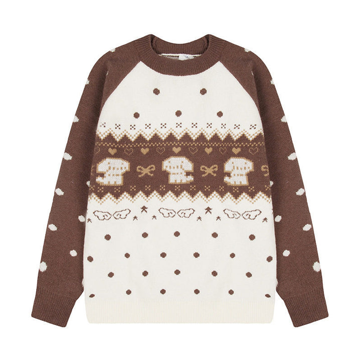 Women's knitted sweater with Norwegian pattern, raglan sleeves and round neckline Amarae