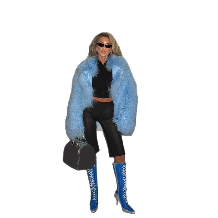 Women’s Statement Shaggy Faux Fur Coat with Long Pile and Boxy Oversized Silhouette Amarae