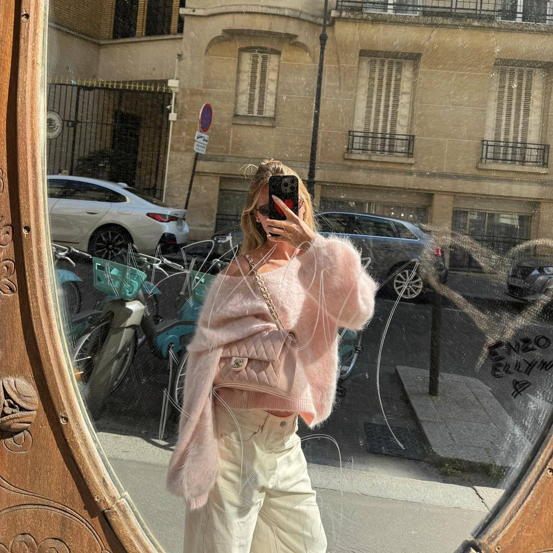 Women Soft Mohair Blend Pullover with Oversized Sleeves Lune London