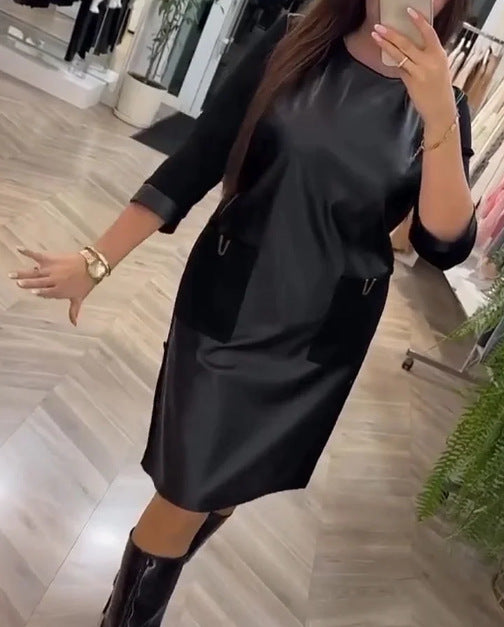 Robe en cuir élégante pour femmes avec poches zippées pratiques Chic & Stil