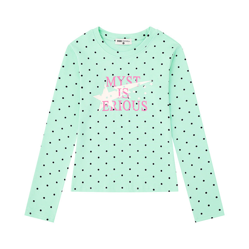 Women's long sleeve shirt made of cotton jersey with polka dot pattern and statement star print Amarae