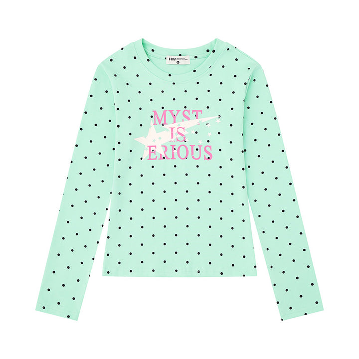 Women's long sleeve shirt made of cotton jersey with polka dot pattern and statement star print Amarae