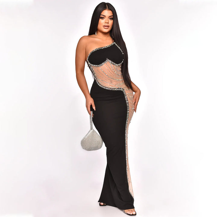 One-shoulder sparkling evening dress Lune London