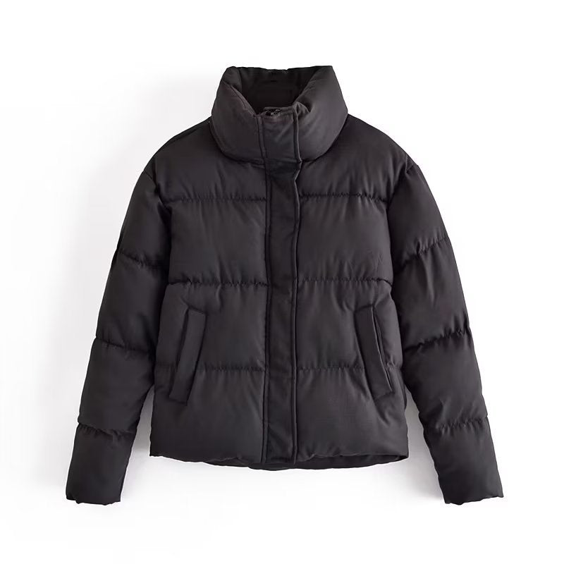 Ladies quilted winter coat with high collar and side pockets Lune London
