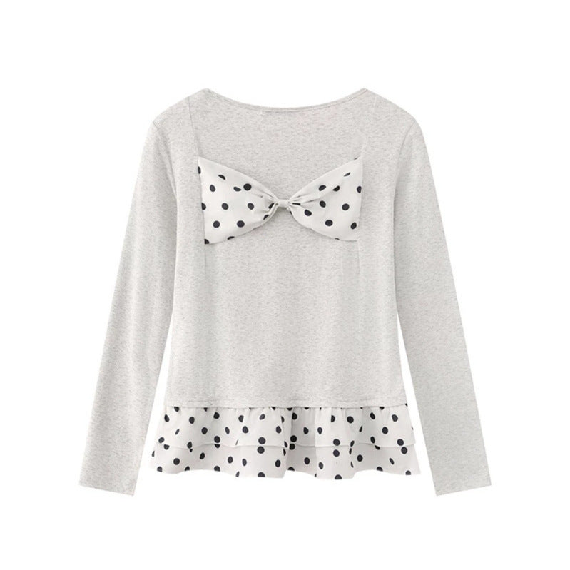 Women's Long Sleeve Henley Layering Top with Ruffle Underlay and Heart Patch Amarae