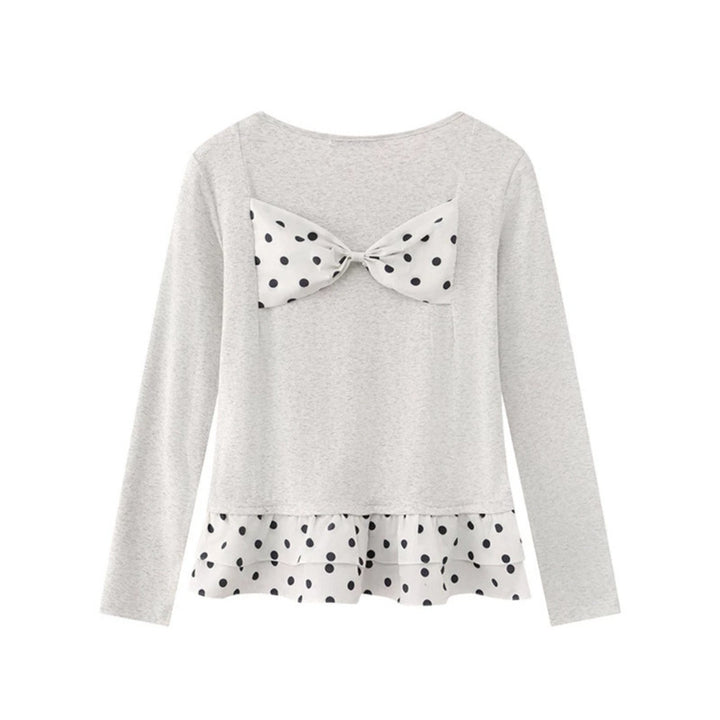 Women's Long Sleeve Henley Layering Top with Ruffle Underlay and Heart Patch Amarae