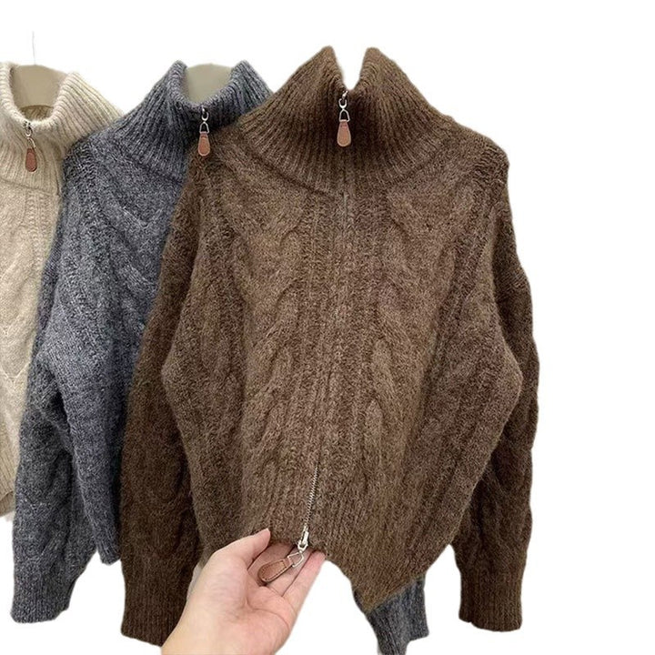 Pull en tricot épais pour femmes avec col montant et zip décoratif Chic & Stil